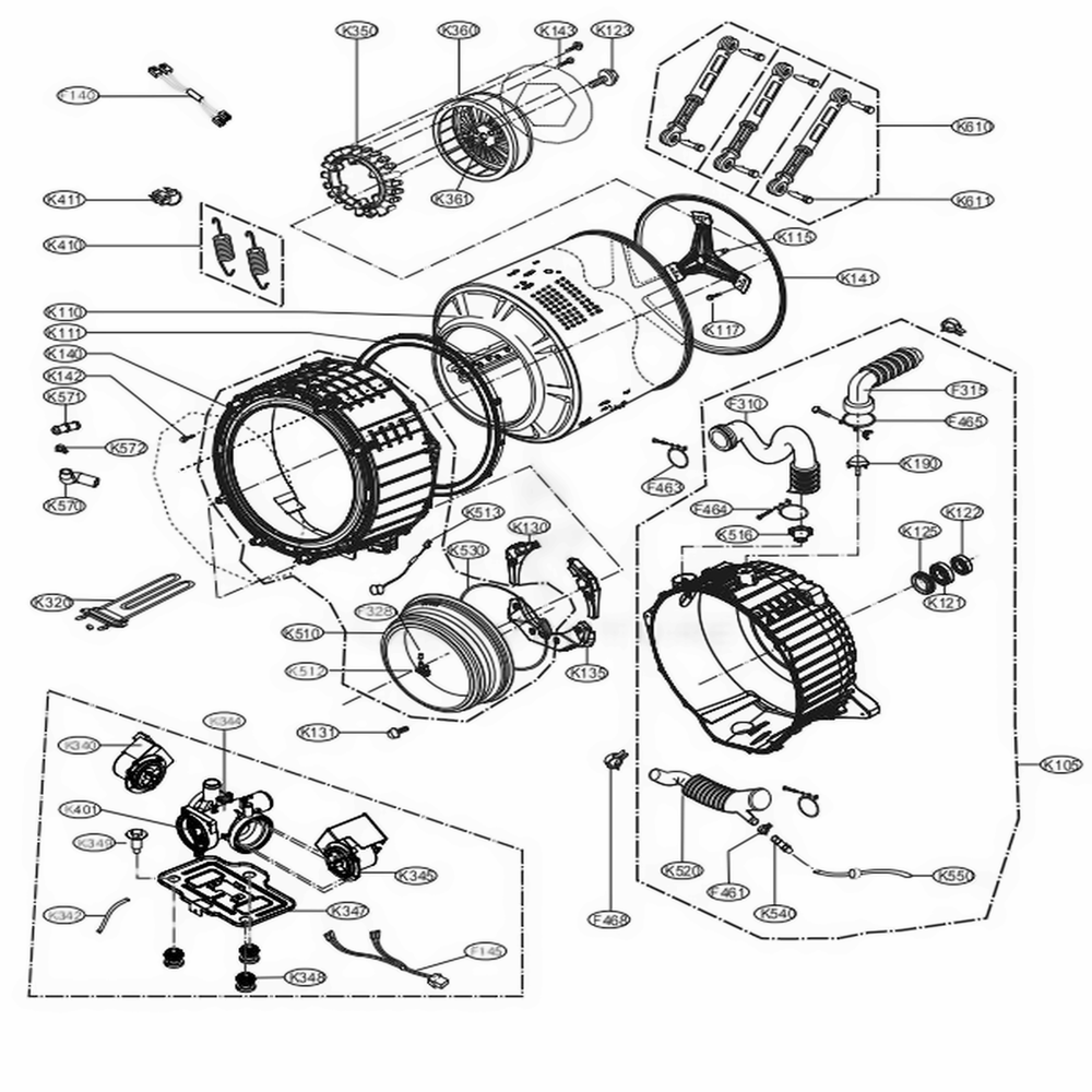 Drum And Tub Assembly Diagram and Parts List for 41003 ASTESEU LG Washer