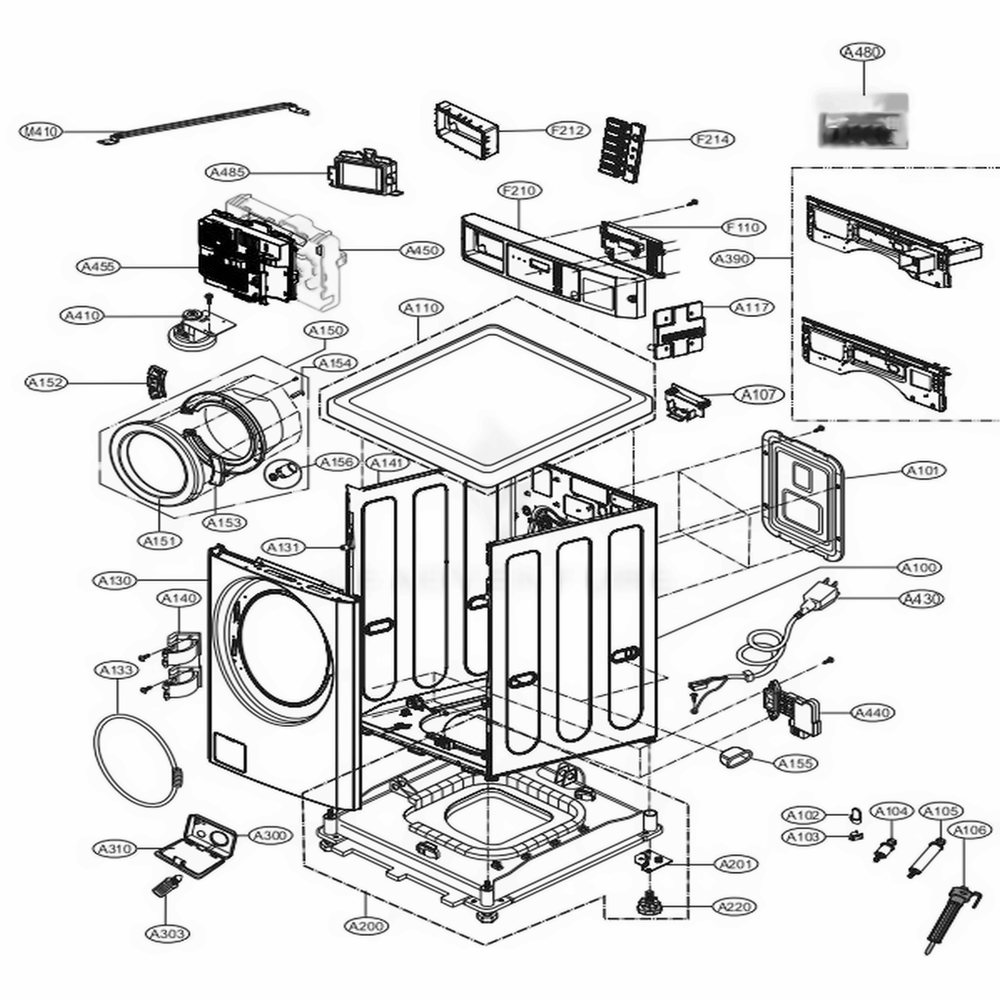 Cabinet And Control Panel Assembly 1 Diagram and Parts List for GCWM1069CS7 ASSEELC LG Washer Dryer Combo