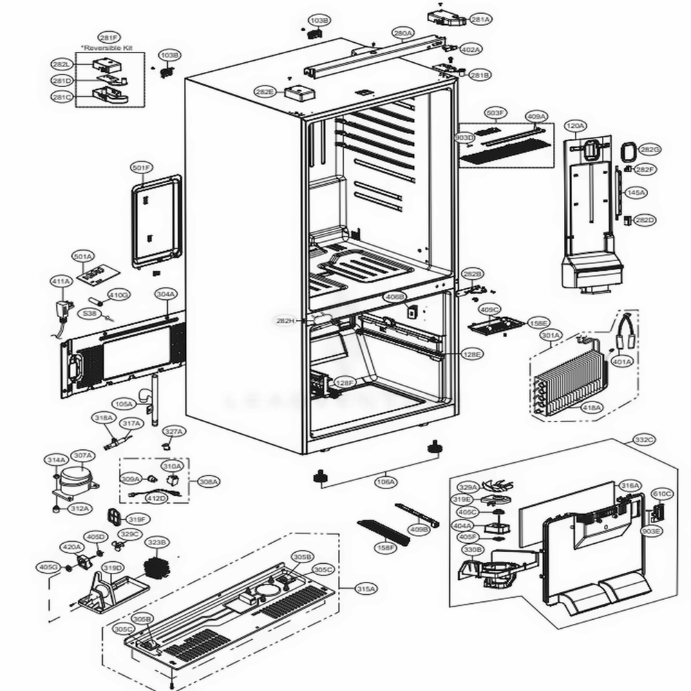 Case Parts Diagram and Parts List for 79022 ASWCSE1 LG Refrigerator