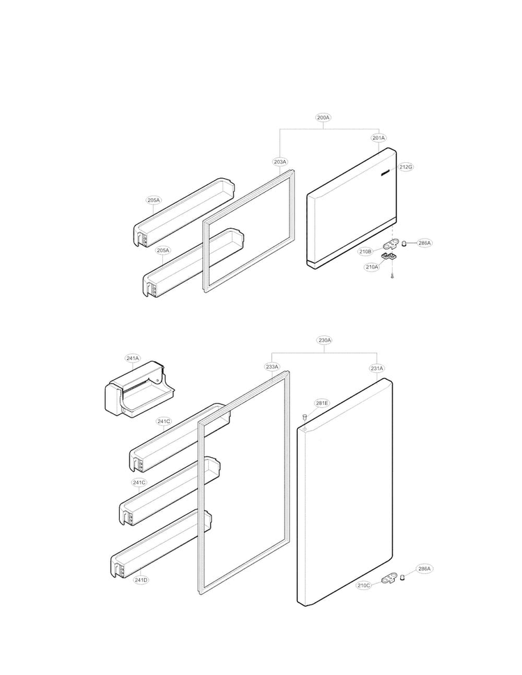 Door Parts Diagram and Parts List for LTCS24223S 05 LG Refrigerator