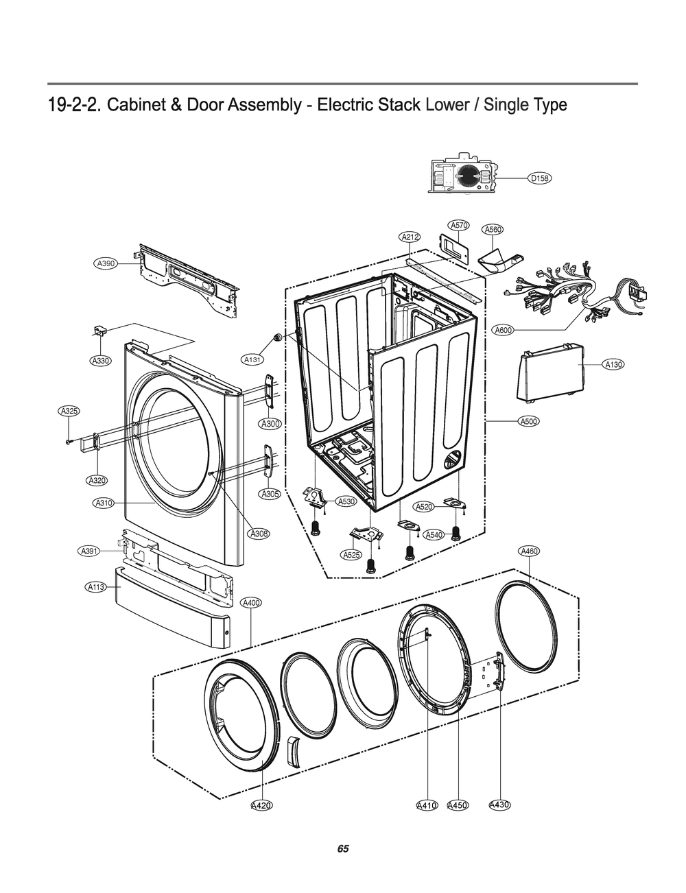 Cabinet And Door Assembly Diagram and Parts List for RV1840CD1 ASSEECI LG Washer