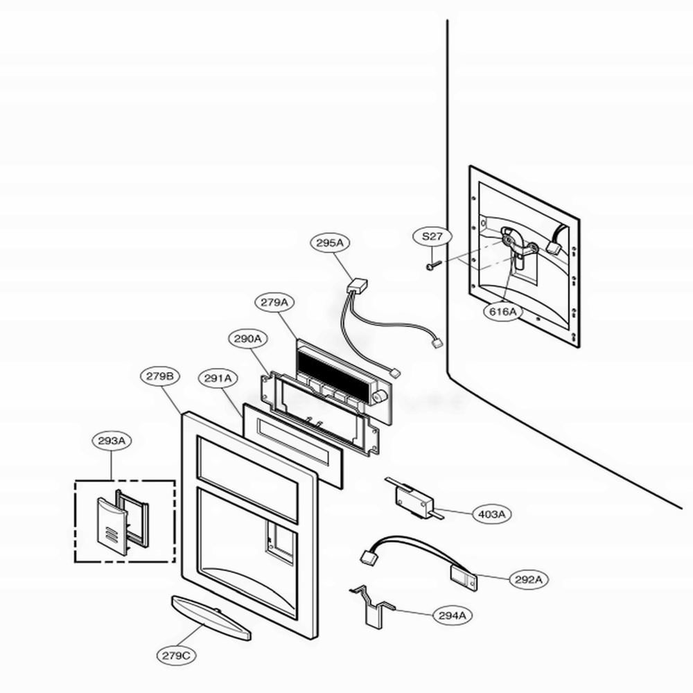 Dispenser Parts Diagram and Parts List for 78553 AST5SEF LG Refrigerator