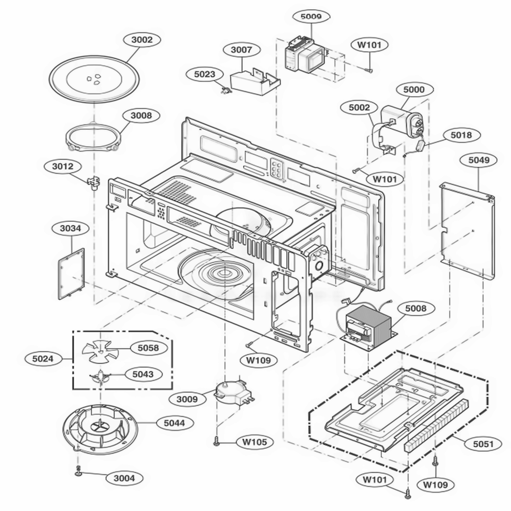 Interior Parts 1 Diagram and Parts List for 80513 AS1ESEA LG Range