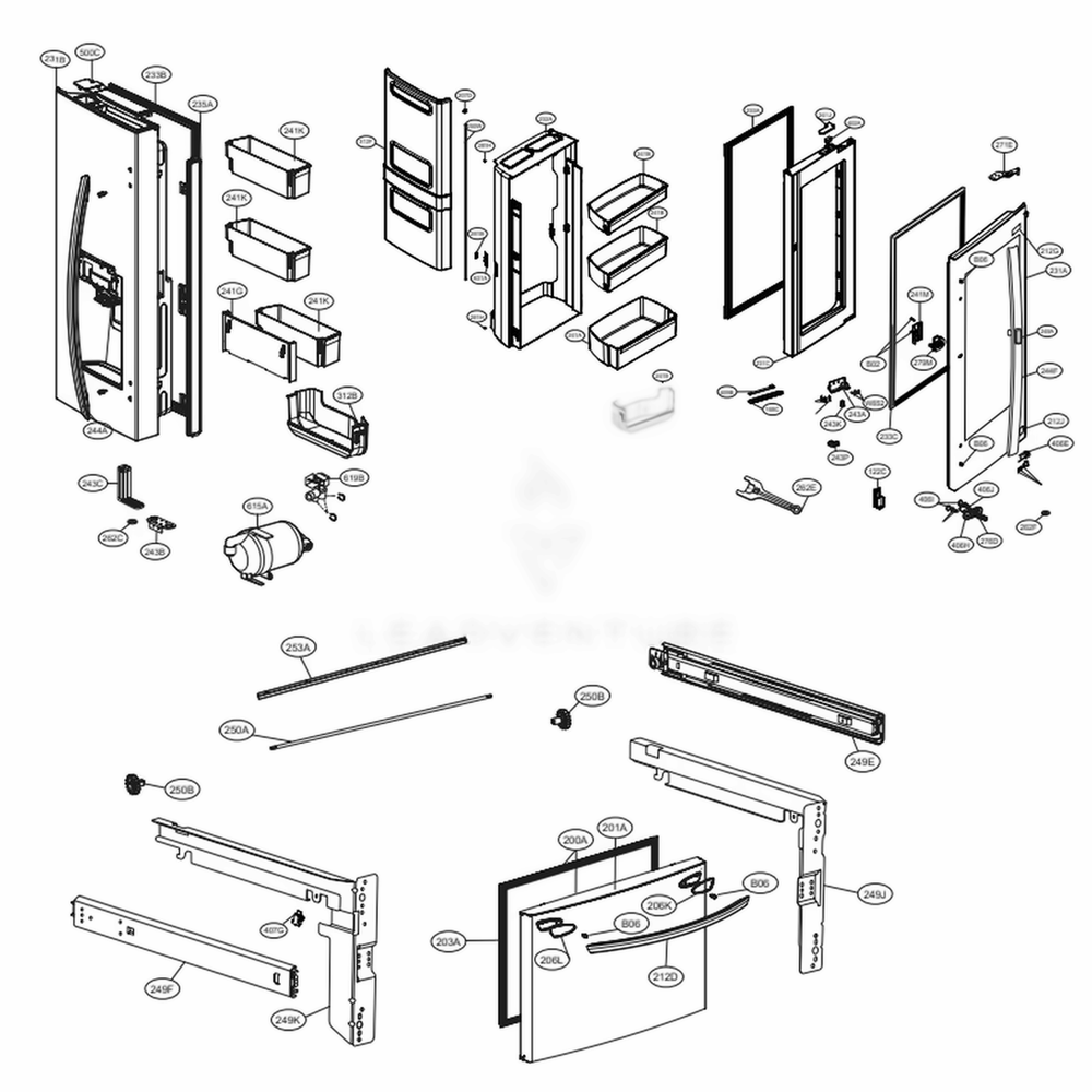 Door Parts Diagram and Parts List for LFXS26596S ASTCNA2 LG Refrigerator