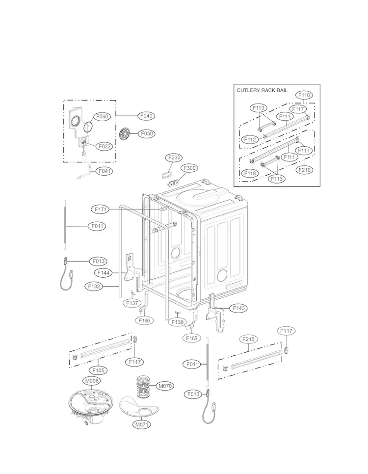 Tub Assembly Parts Diagram and Parts List for LDT9965BD  LG Dishwasher