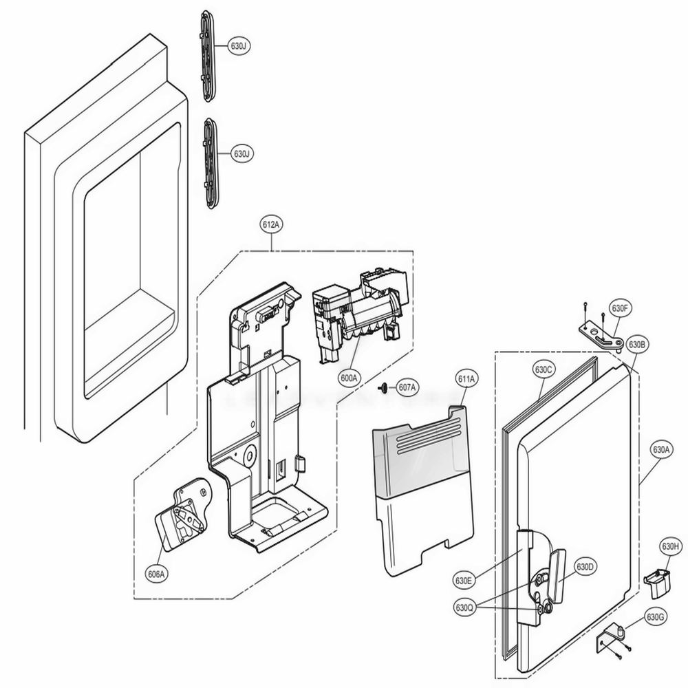 Ice Maker And Ice Bin Parts Diagram and Parts List for 73059 AWBCSE0 LG Refrigerator