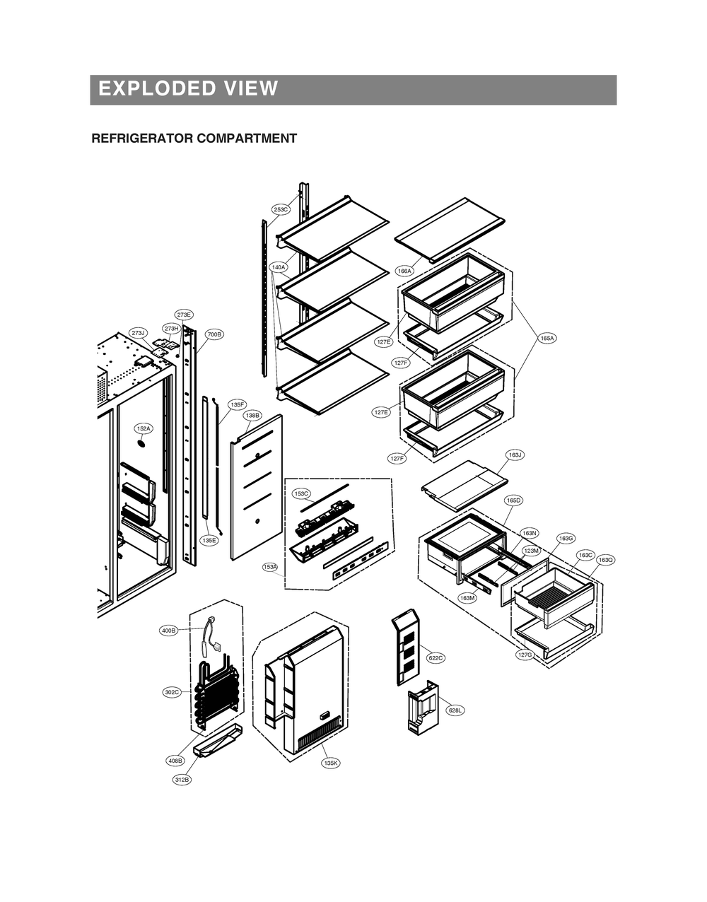 Refrigerator Compartment Diagram and Parts List for GR-L276DSBM ASTCNA0 LG Refrigerator