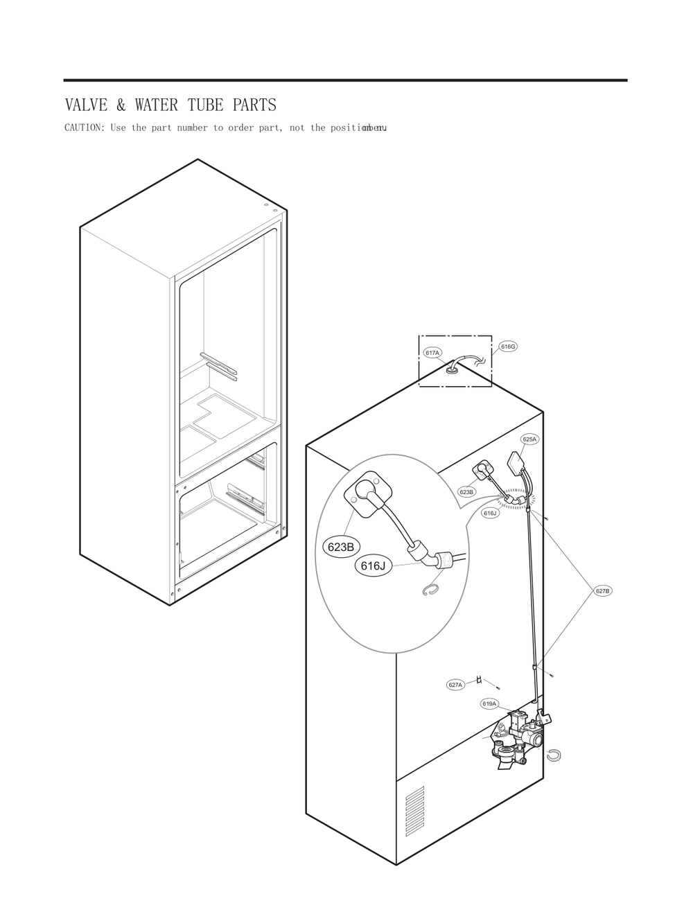 Valve And Water Tube Parts Diagram and Parts List for GC-J28AGKXM ASBCNA0 LG Refrigerator