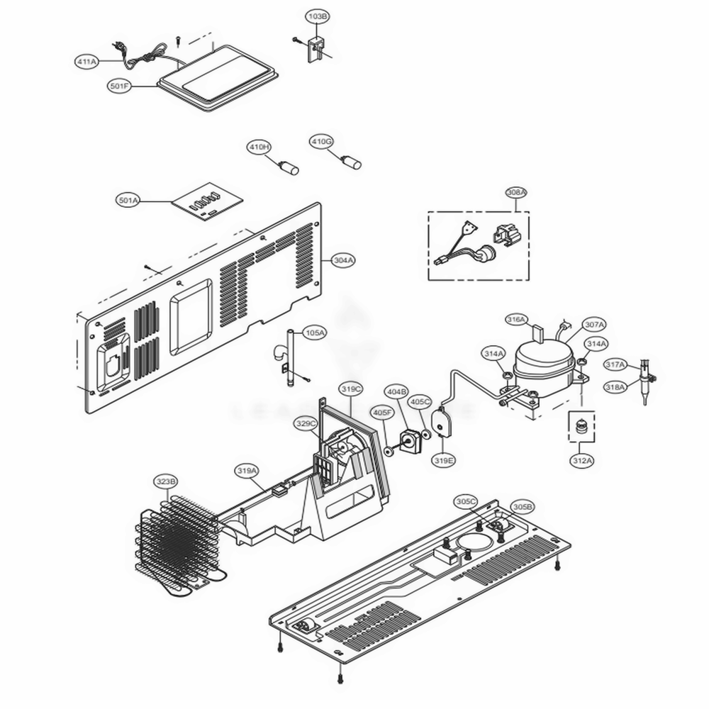 Mechanical Compartment Diagram and Parts List for LSXC22426S ASTCNA0 LG Refrigerator