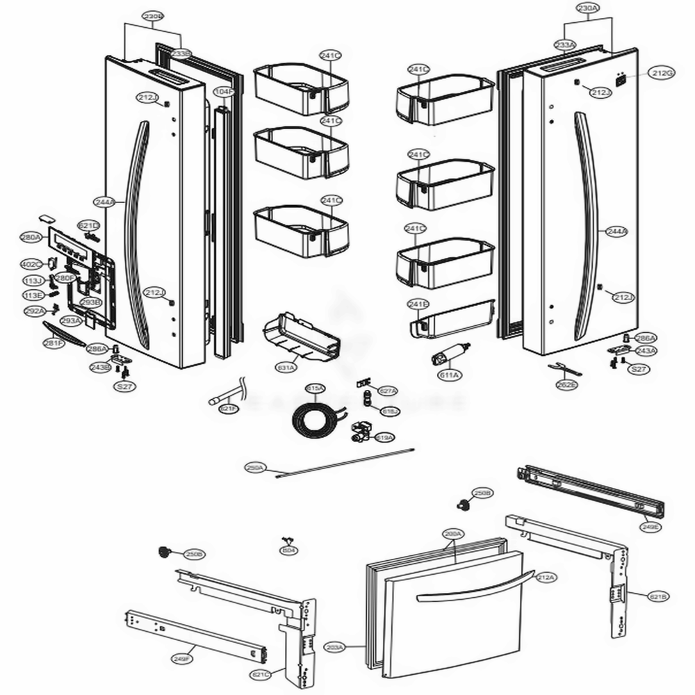Door Parts Diagram and Parts List for LFDS22520S ASTCNA4 LG Refrigerator