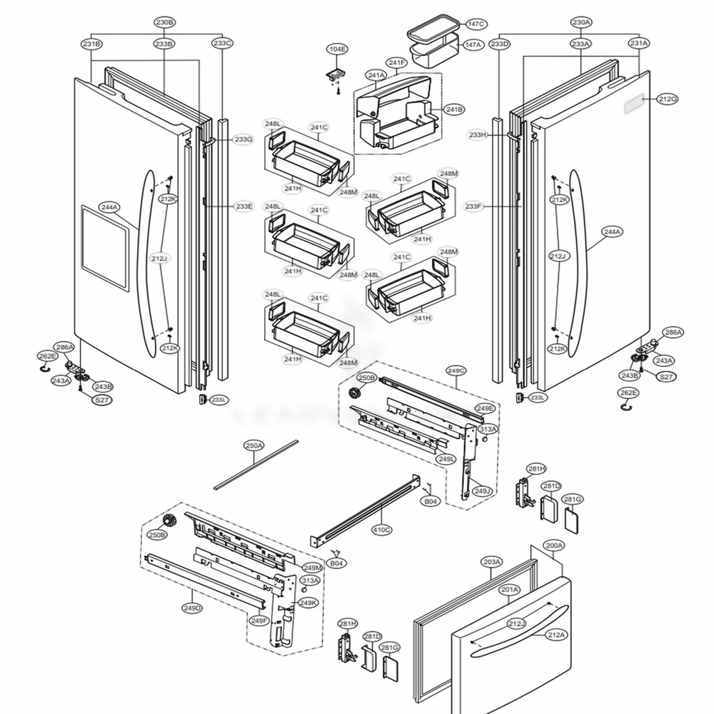Door Parts Diagram and Parts List for 78342 ASW3SER LG Refrigerator