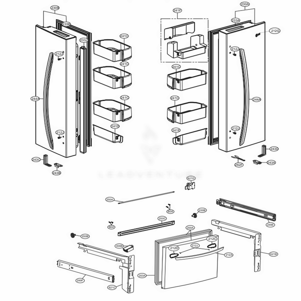 Door Parts Diagram and Parts List for LFC24770SB AWBCNA2 LG Refrigerator