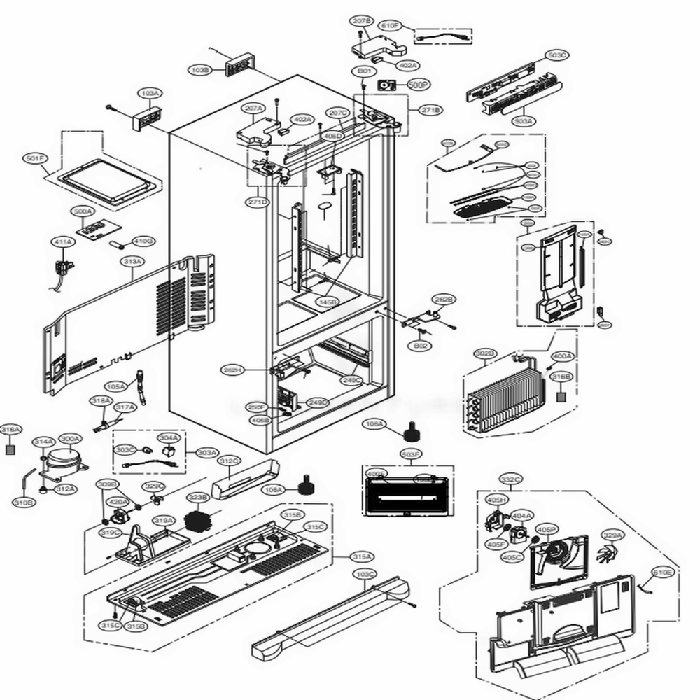 Case Parts Diagram and Parts List for LFC28768SW ASWCNA3 LG Refrigerator
