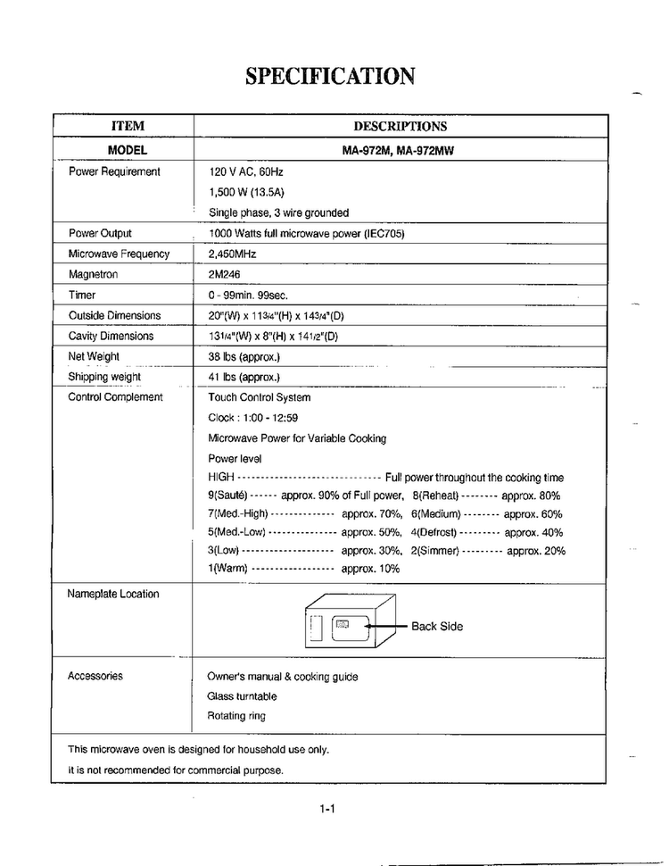 Specification Diagram and Parts List for MA-972MW  LG Microwave