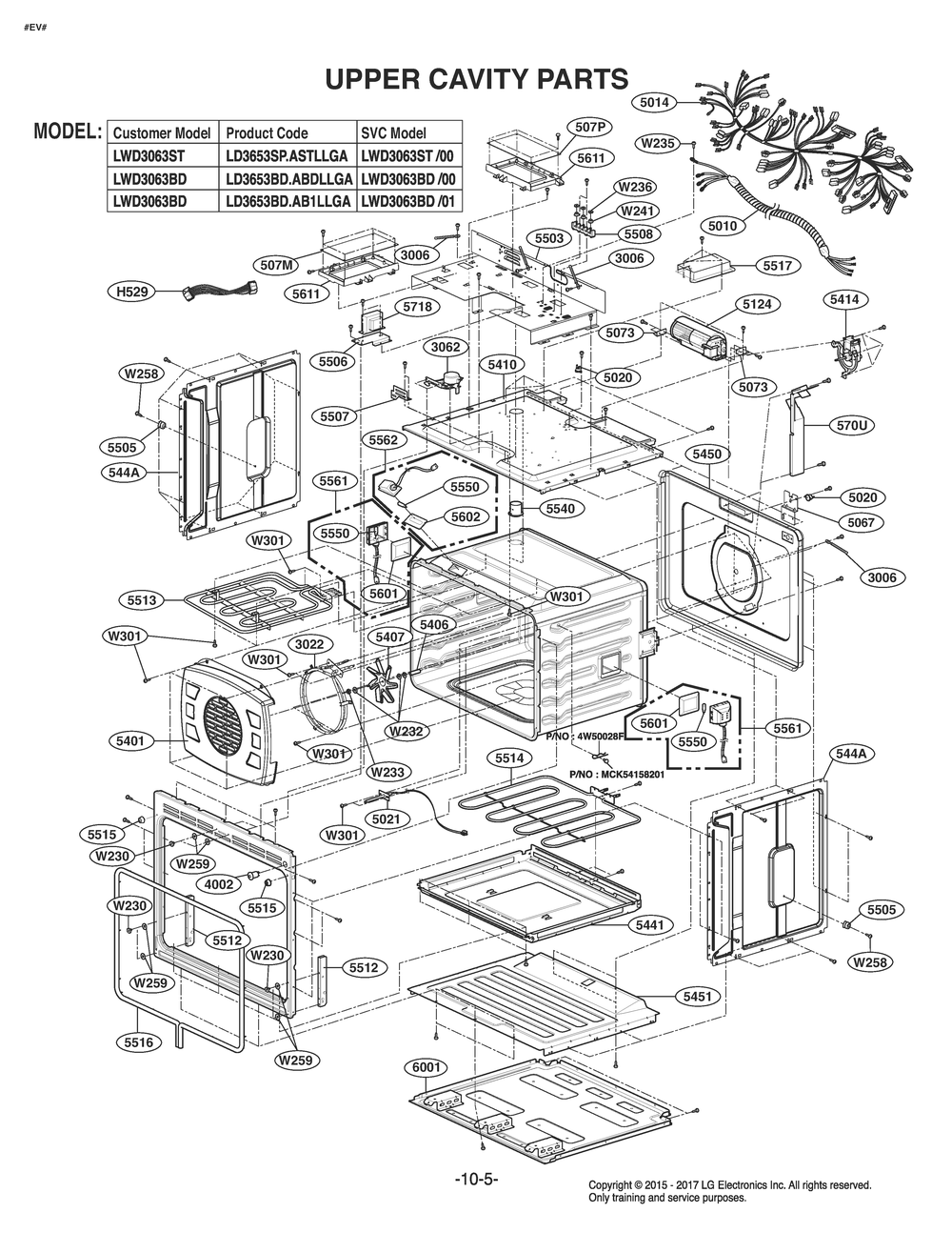 Upper Cavity Parts Diagram and Parts List for LD3653SP ABDLLGA LG Range