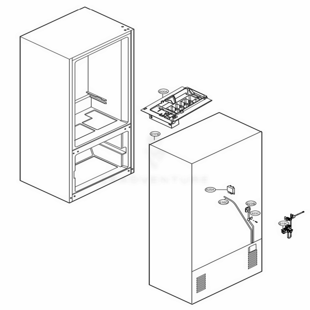 Ice Maker Parts Diagram and Parts List for LFDS22520S ASTCNA3 LG Refrigerator