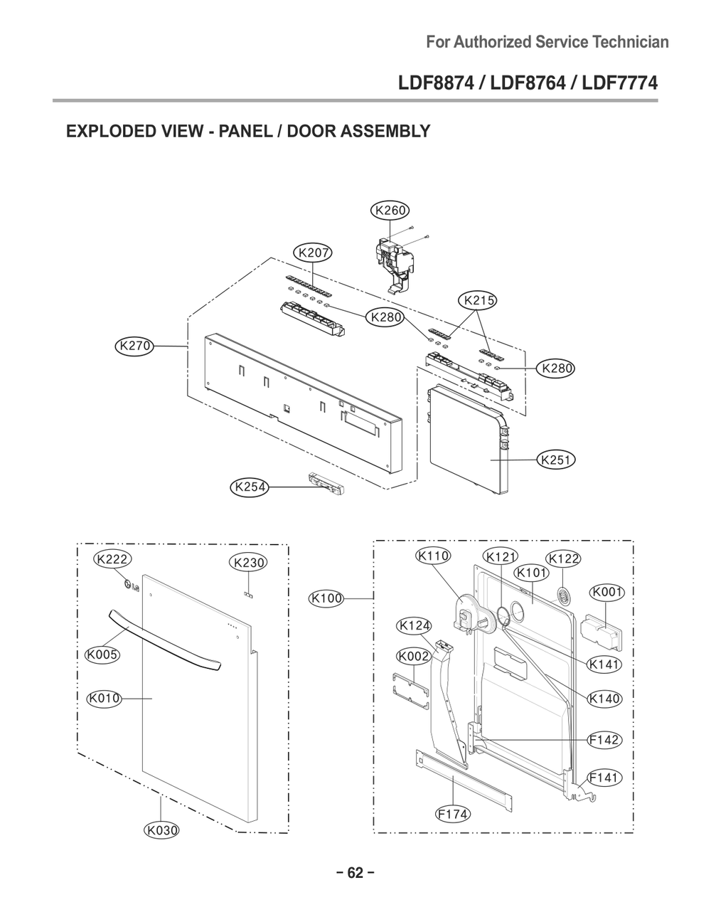Panel Door Assembly Diagram and Parts List for D1471DB1 ABDEEUS LG Dishwasher