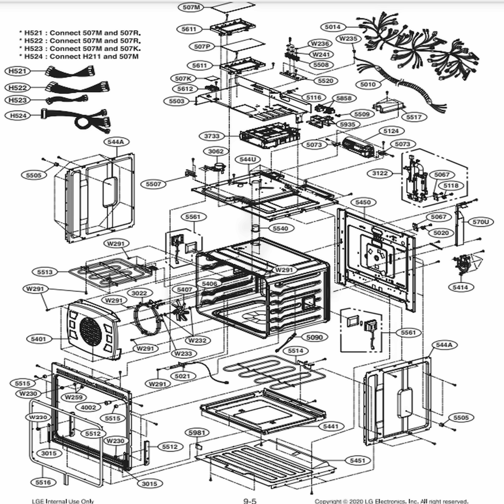 Upper Cavity Parts Diagram and Parts List for SKSDV3002S ASTLSGN LG Range