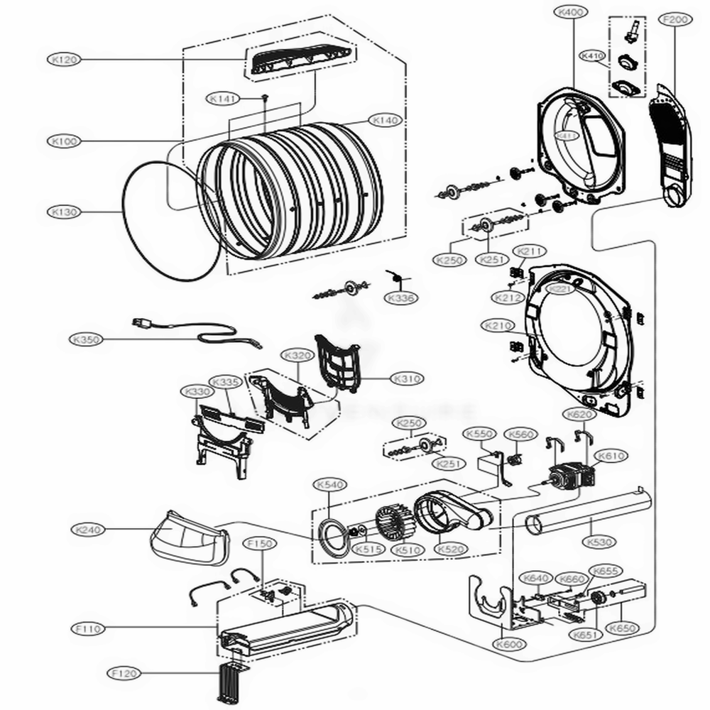 Drum And Motor Assembly: Electric Type Diagram and Parts List for DLEX8100W ABWEEUS LG Dryer