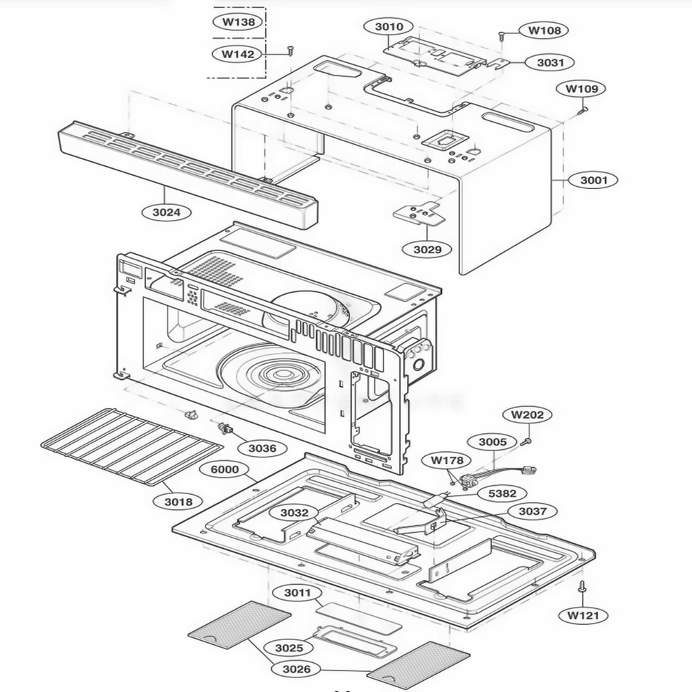 Oven Cavity Parts Diagram and Parts List for 80603 ASBESEA LG Range
