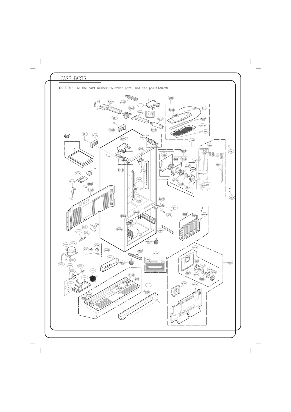 Case Parts Diagram and Parts List for GC-L288GQXM ABICSE1 LG Refrigerator