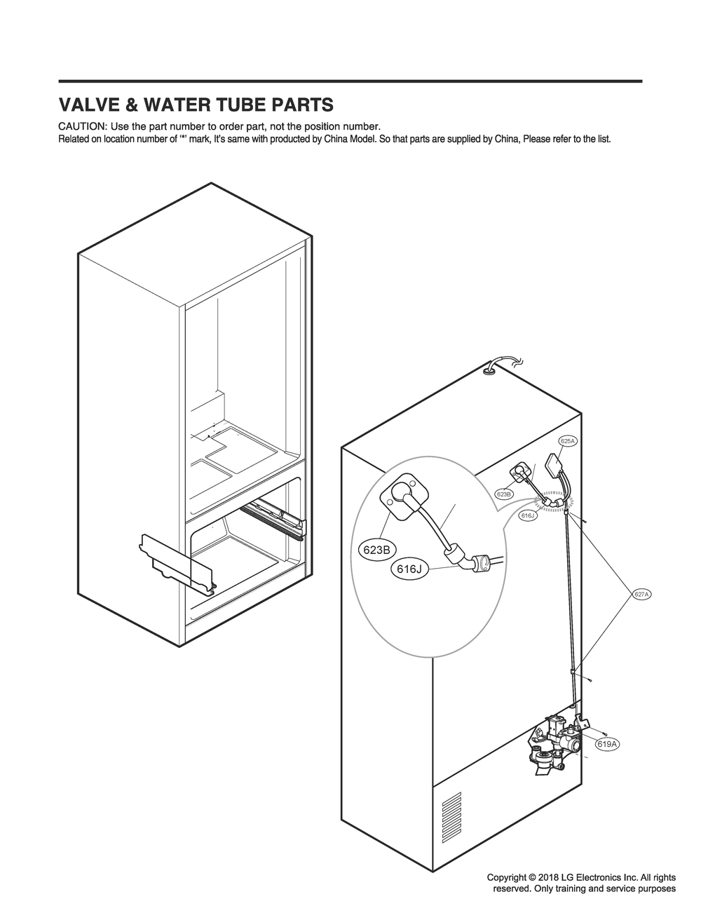 Valve And Water Tube Parts Diagram and Parts List for GR-J288NSXM ASTCNA0 LG Refrigerator