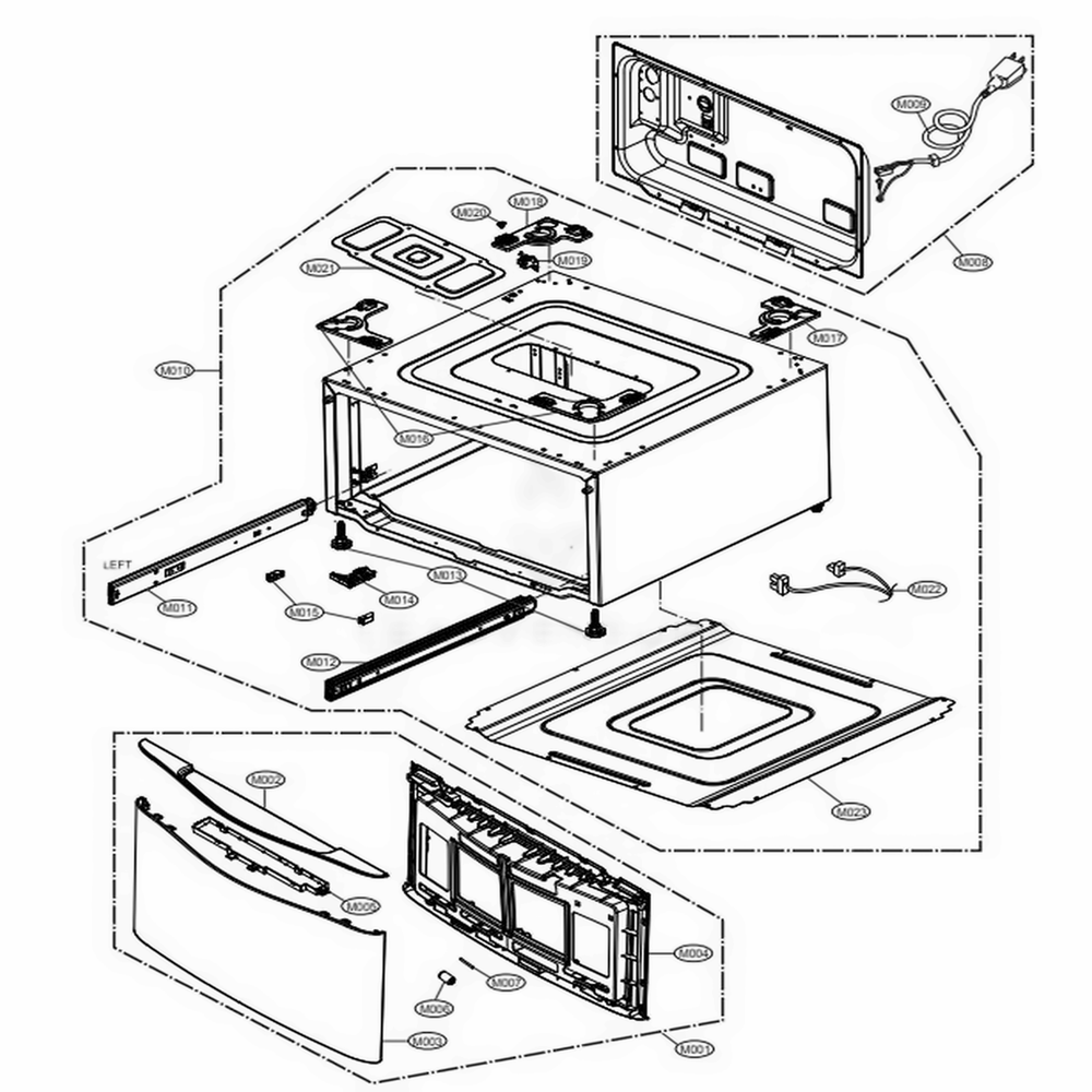 Outer Case Assembly Diagram and Parts List for 51992 ABWESEU LG Washer Dryer Combo