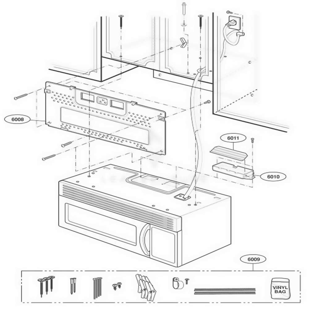 Installation Parts Diagram and Parts List for KHMC107EBL AB1EKAD LG Wall Oven