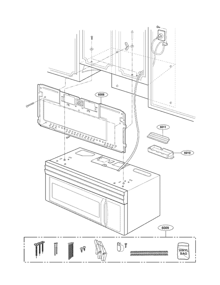 Installation Parts Diagram and Parts List for MV1604SBQ01  LG Microwave