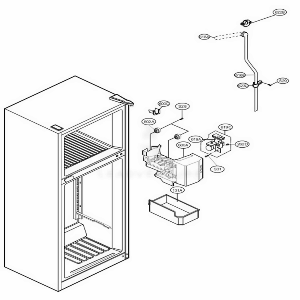Ice Maker Parts Diagram and Parts List for 79309 AWB1SER LG Refrigerator