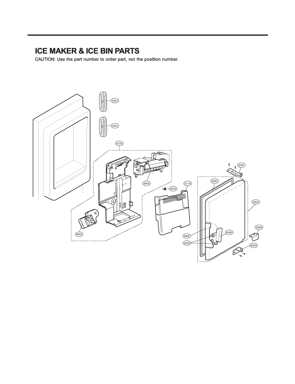 Ice Maker And Ice Bin Parts Diagram and Parts List for GR-J31GHSJM ASBCNA2 LG Refrigerator