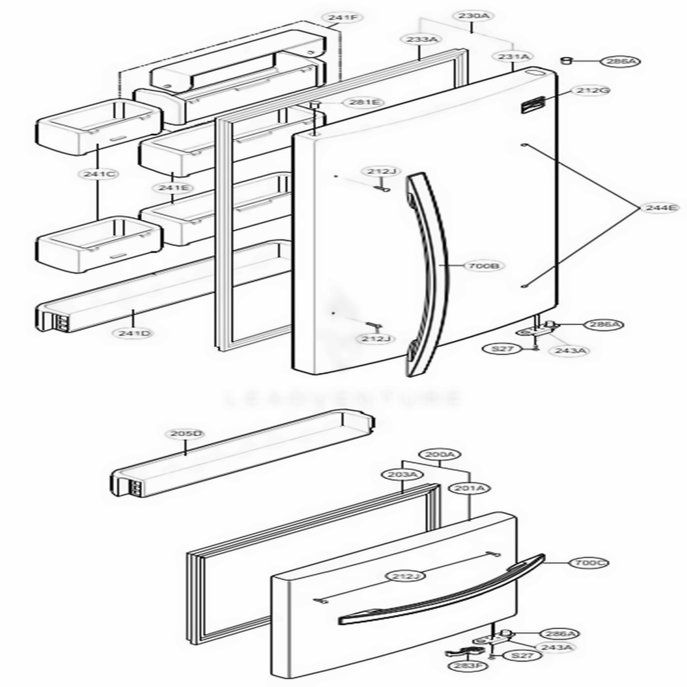 Door Parts Diagram and Parts List for 68272 ASWCSER LG Refrigerator