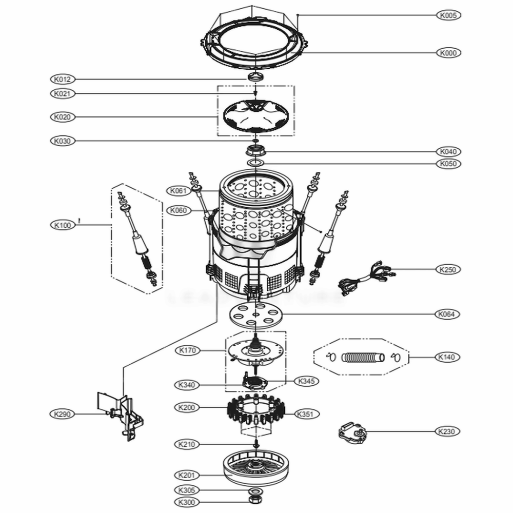 Tub Assembly Diagram and Parts List for WT1150CW ABWEVUS LG Washer