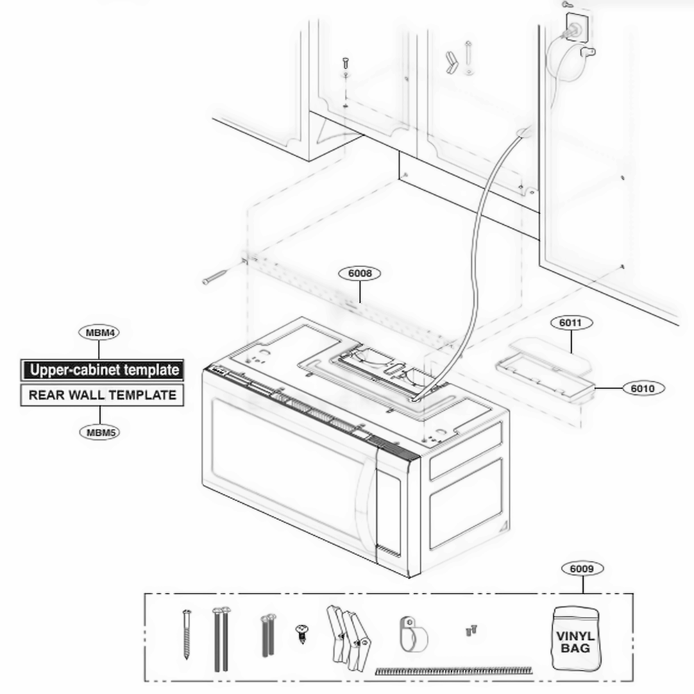 Installation Parts Diagram and Parts List for LMV2031SW CWHELGA LG Microwave