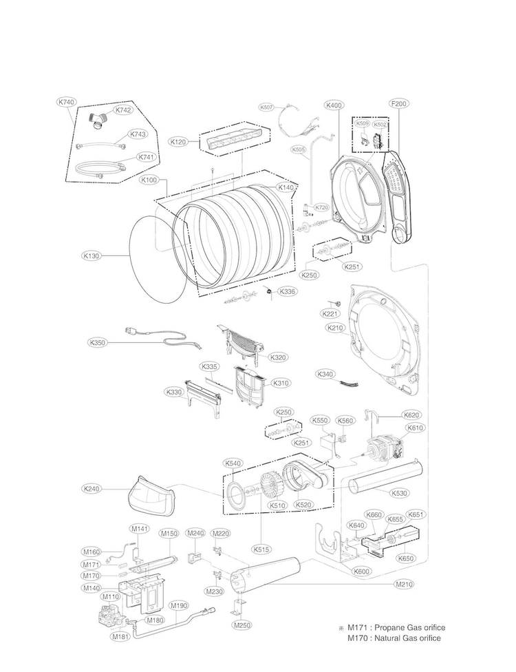 Drum Parts Diagram and Parts List for DLGX5001W  LG Dryer