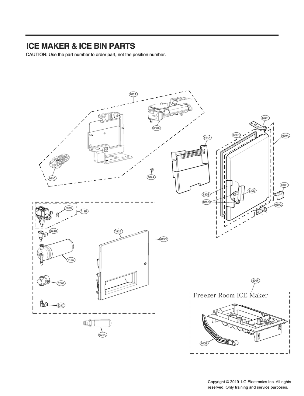 Ice Maker And Ice Bin Parts Diagram and Parts List for GR-L248MSRM ASTCNA0 LG Refrigerator