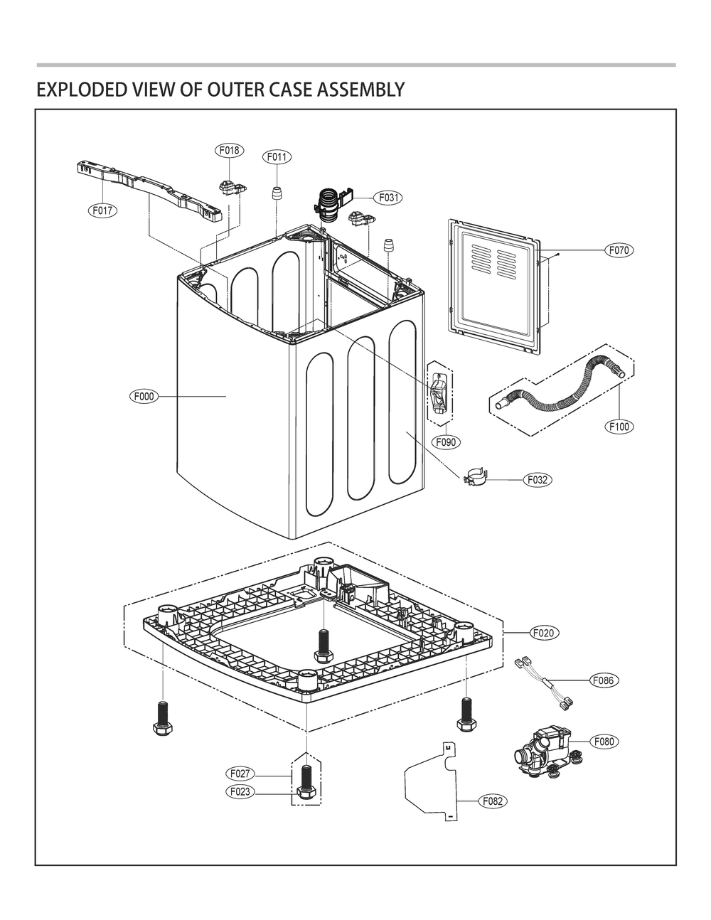 Outer Case Assembly Diagram and Parts List for T1772HFFSP5 ASSEPUS LG Washer