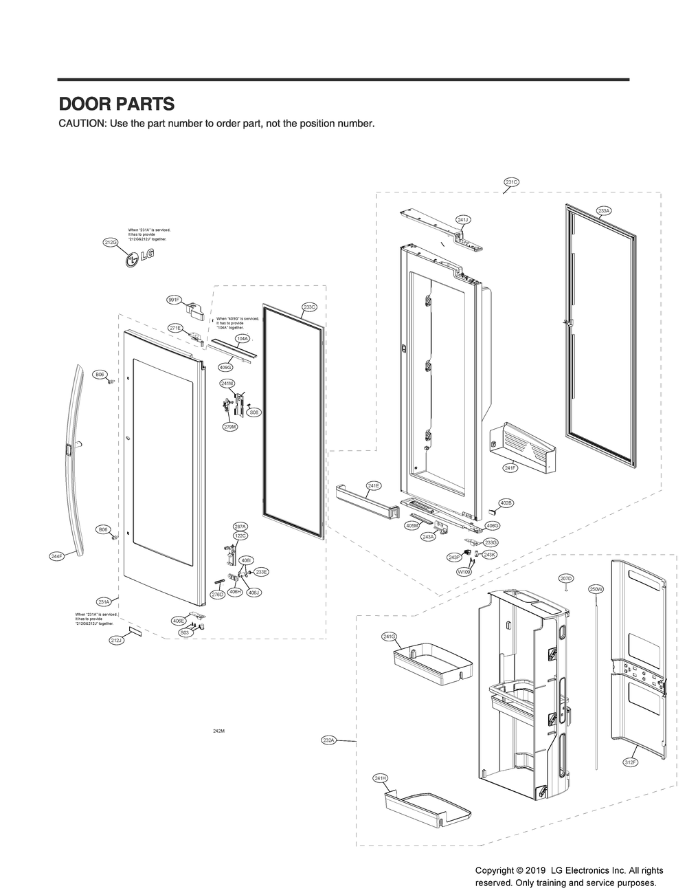 Door Parts 2 Diagram and Parts List for GR-X248MSYM ASTCNA0 LG Refrigerator