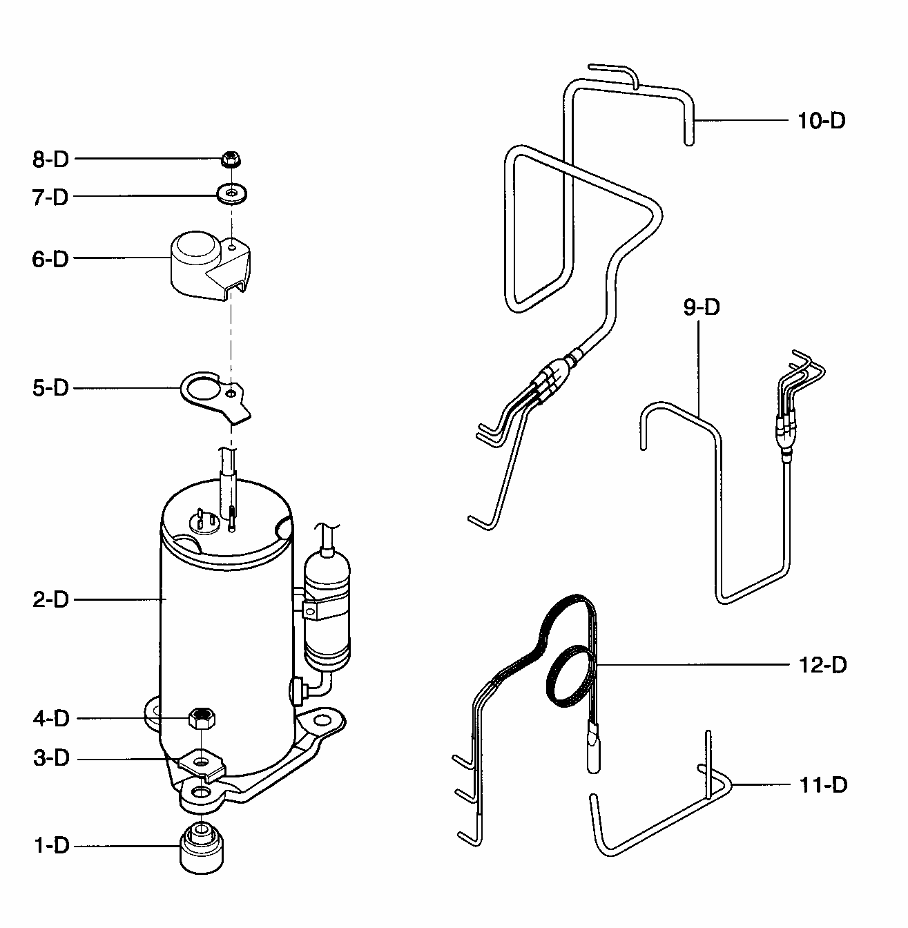 Compressor Parts Diagram and Parts List for 58075251700  Kenmore Air Conditioner