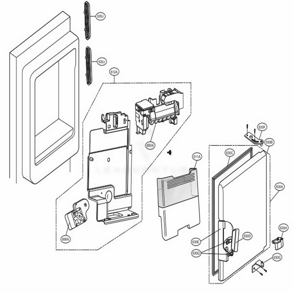Ice Maker And Ice Bin Parts Diagram and Parts List for LFX28968SW ASWCNA2 LG Refrigerator