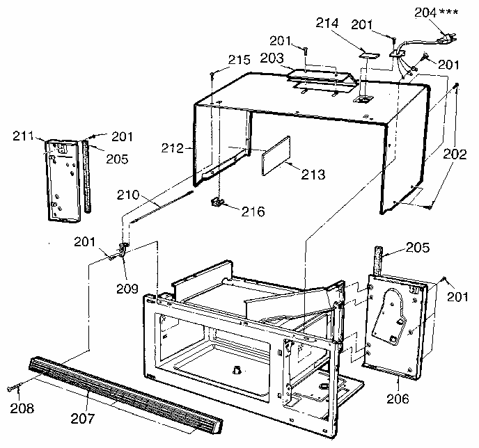 Cabinet Diagram and Parts List for 7218815181  Kenmore Microwave