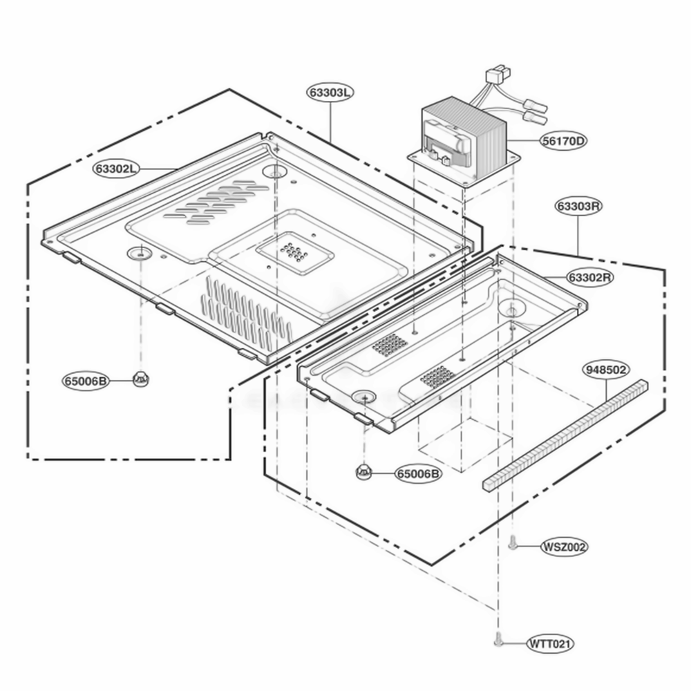 Base Plate Parts Diagram and Parts List for JE1860SH AG3EGEU LG Wall Oven