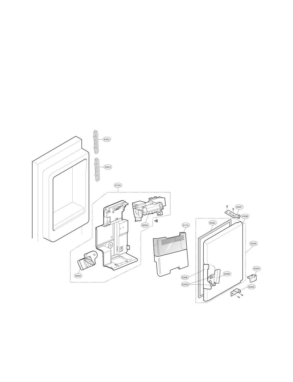 Ice Maker And Ice Bin Parts Diagram and Parts List for GC-J28AGKXM ASBCNA0 LG Refrigerator