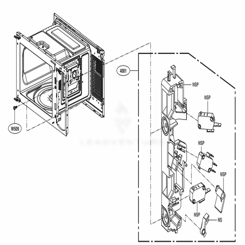 Latch Board Parts Diagram and Parts List for LMC0975SW CW1ELNA LG Wall Oven