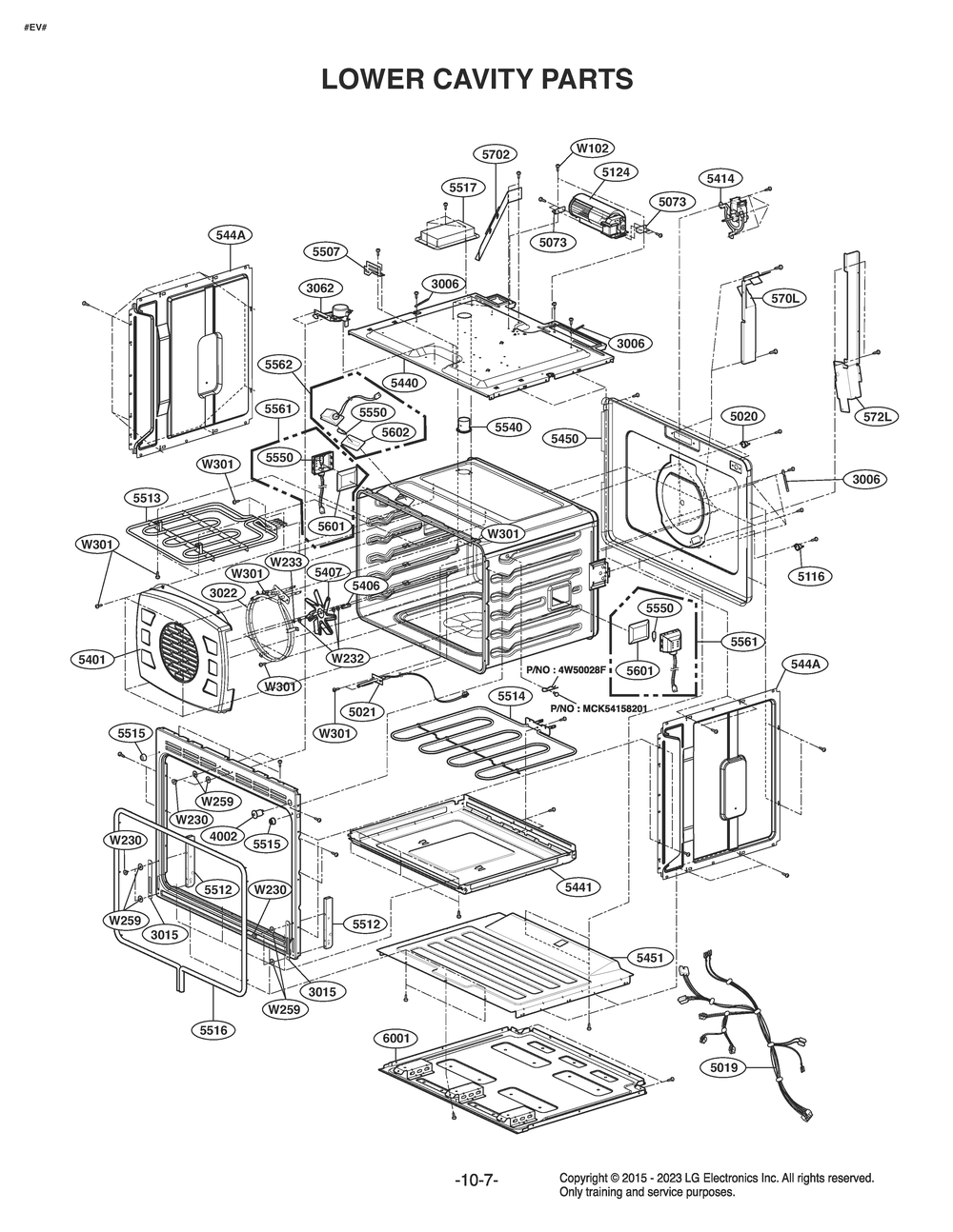 Lower Cavity Parts Diagram and Parts List for LD3653SP AS1LLGA LG Range