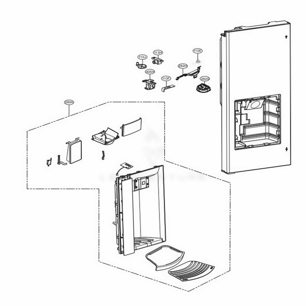 Dispenser Parts Diagram and Parts List for LFX25978SW ASWCNA0 LG Refrigerator