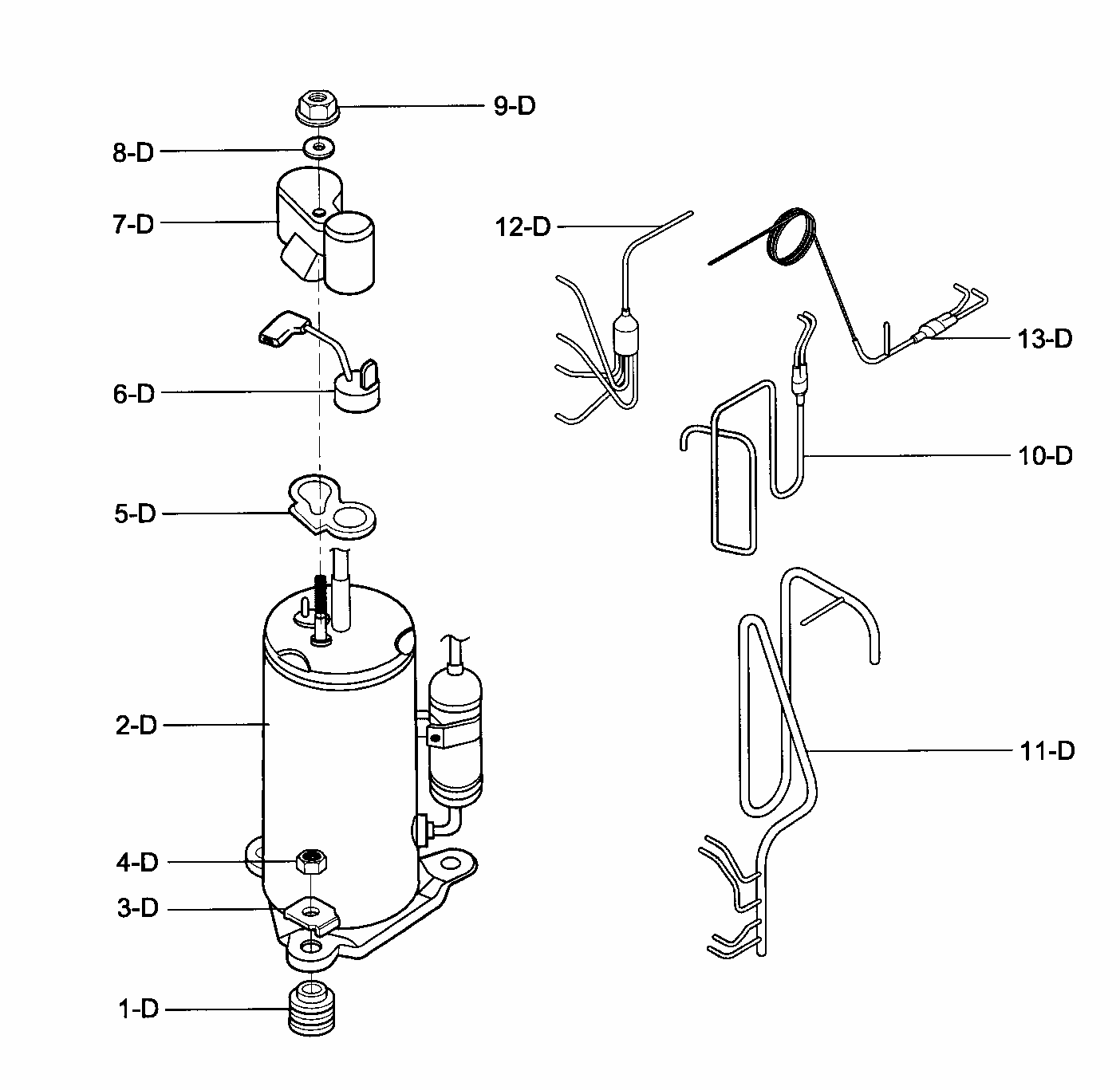Compressor Parts Diagram and Parts List for 58075121501  Kenmore Air Conditioner