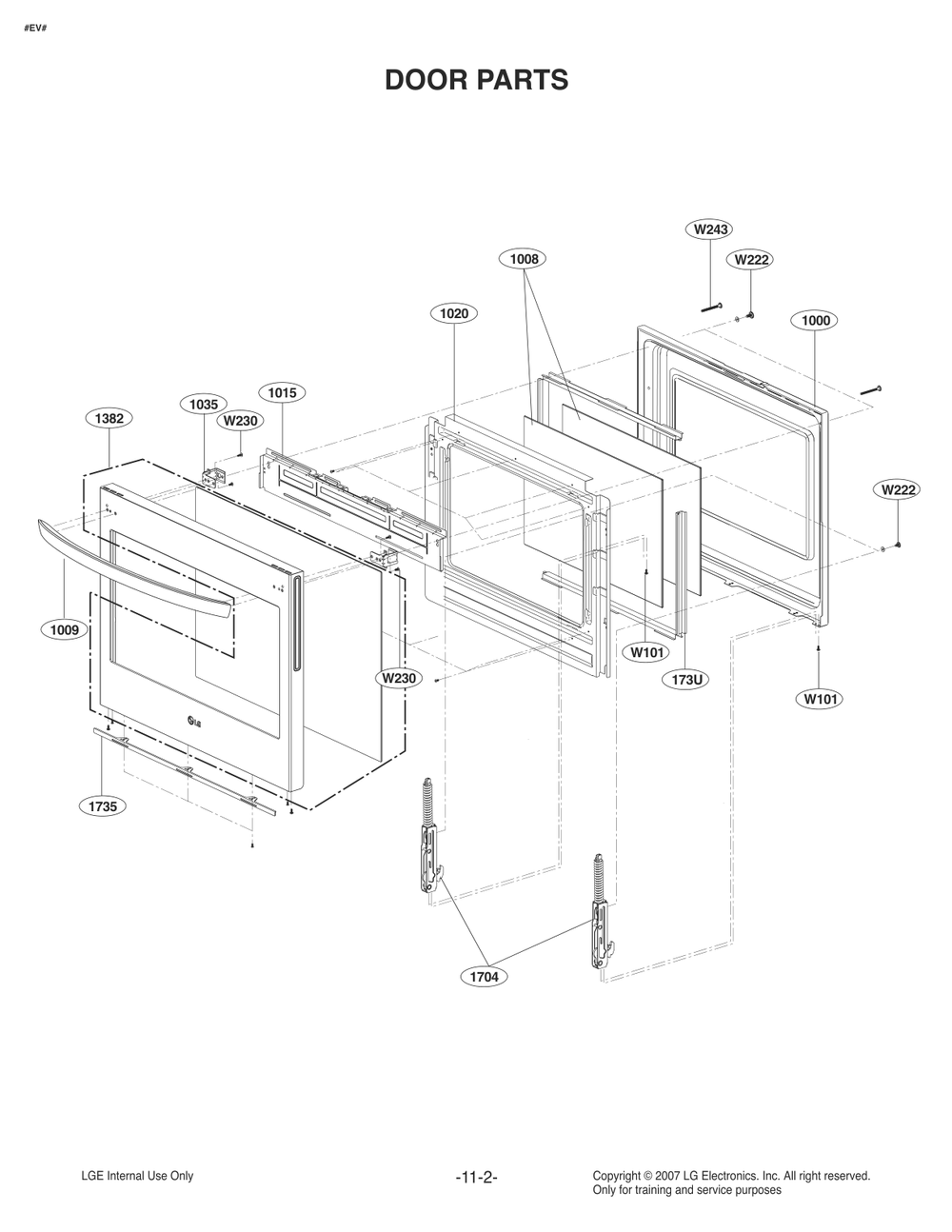 Door Parts Diagram and Parts List for FR475ALS ABDLLGA LG Range