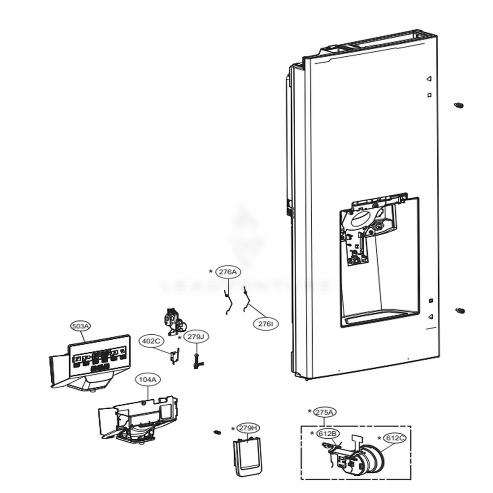 Dispenser Parts Diagram and Parts List for LFXS28968S ASTCNA2 LG Refrigerator