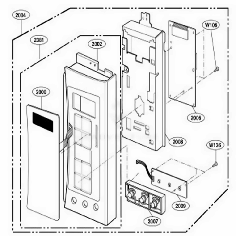 Controller Parts Diagram and Parts List for 80882 AW2ESEA LG Microwave